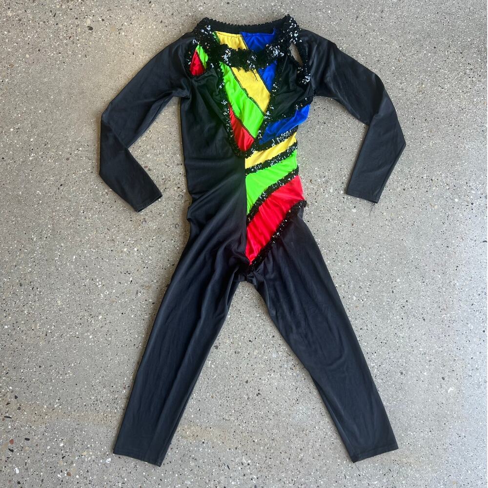 80s Multicolor Block Print Sequin Unitard Jumpsuit - image 3